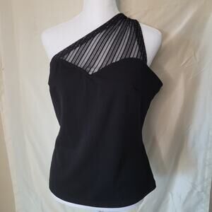 Shein Black One-Shoulder Sparkle Mesh Top - Large